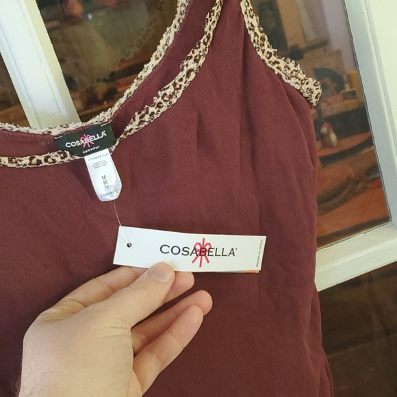 Burgundy sheer, mesh tank with leopard trim,  NWT - Picture 4 of 4